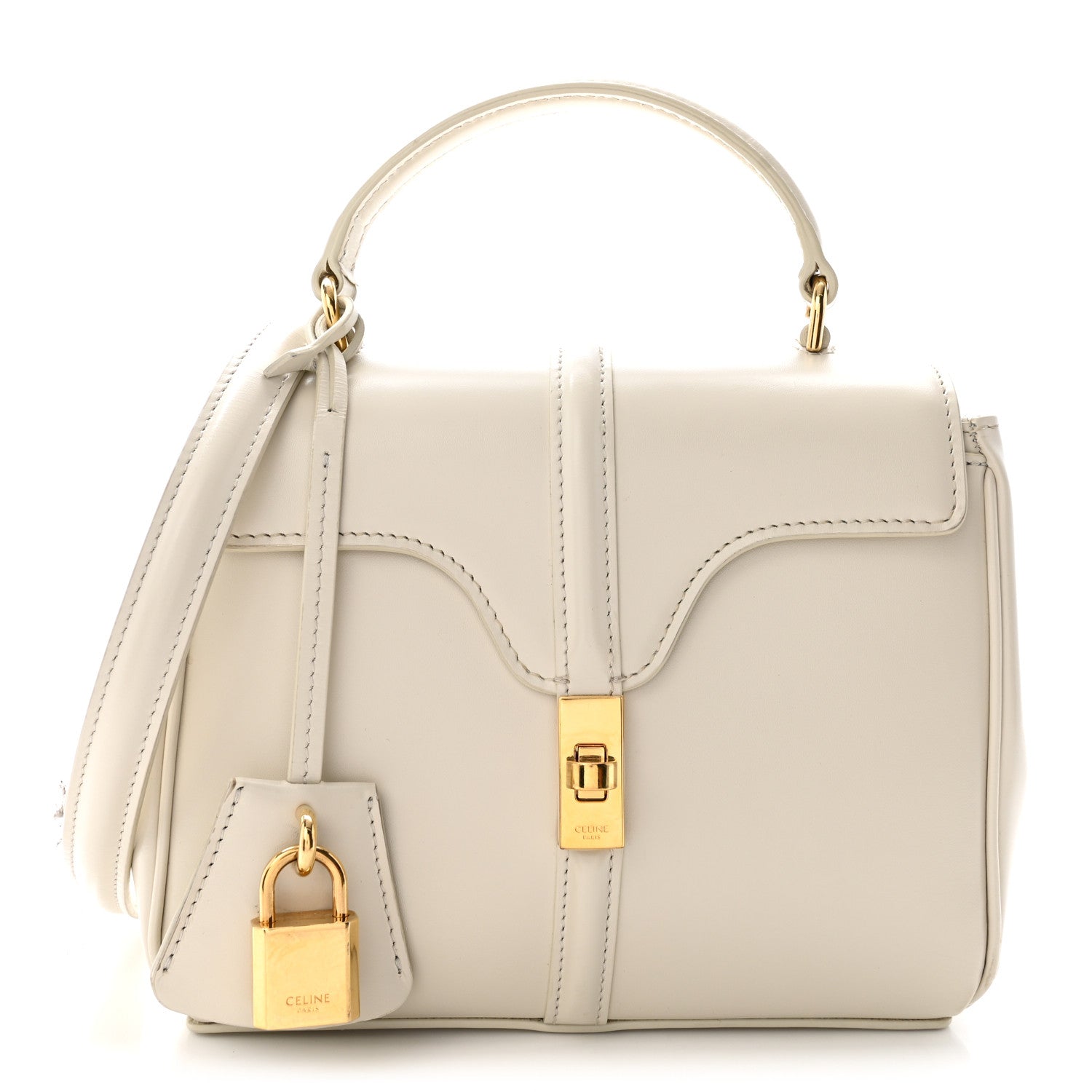 Celine Satinated Calfskin Mini 16 Top Handle Bag White Cotton 1 of 11