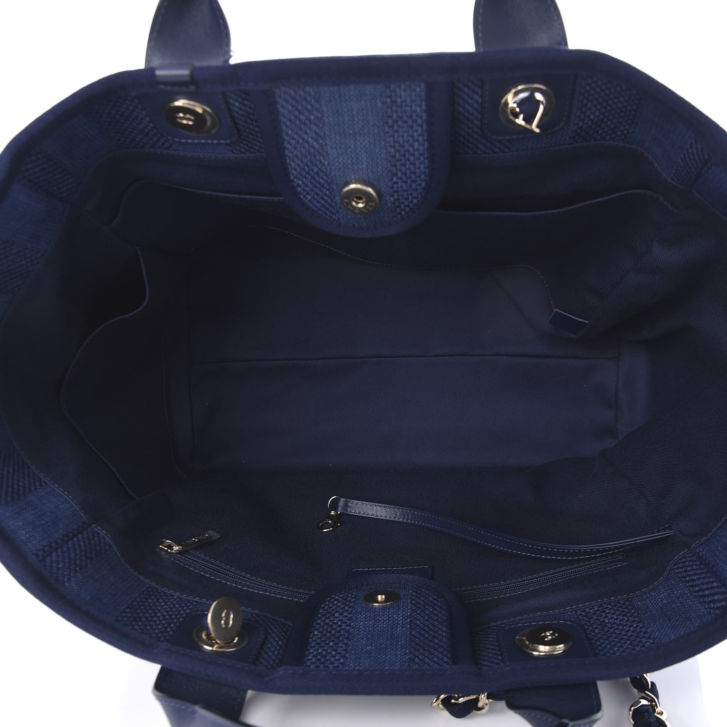 Chanel Mixed Fibers Striped Medium Deauville Tote Navy Blue 5 of 10