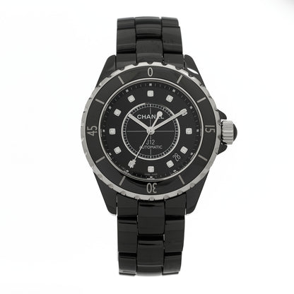 Chanel Stainless Steel Ceramic Diamond 38mm J12 Automatic Watch Black 1 of 5