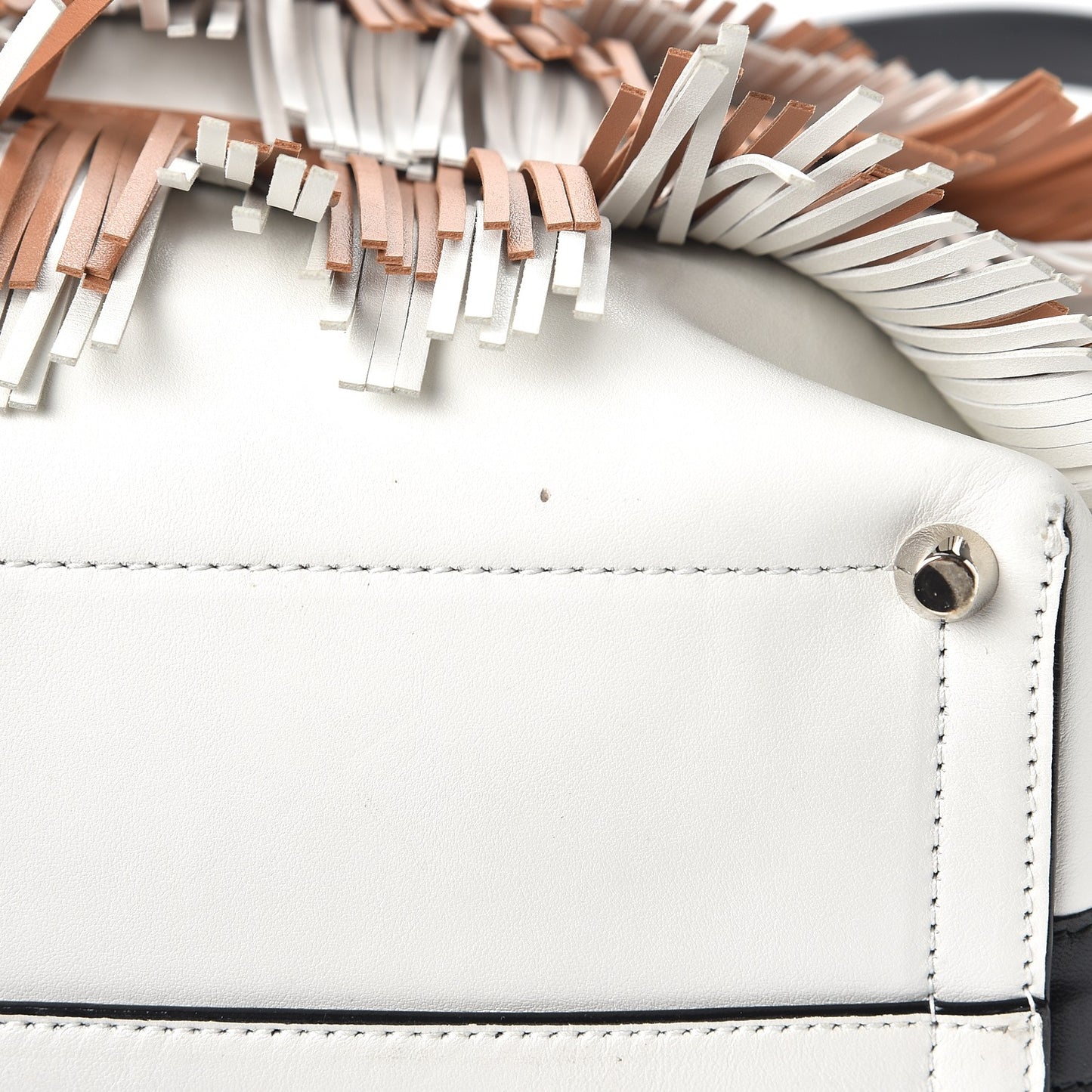 Calfskin Medium Fringe Bucket Bag Dune White