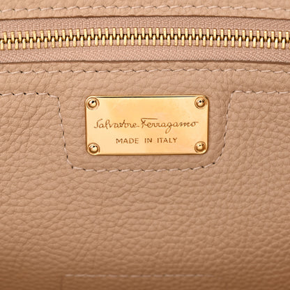 Salvatore Ferragamo Hammered Calfskin Double Handle Medium Amy Tote New Bisque 6 of 12