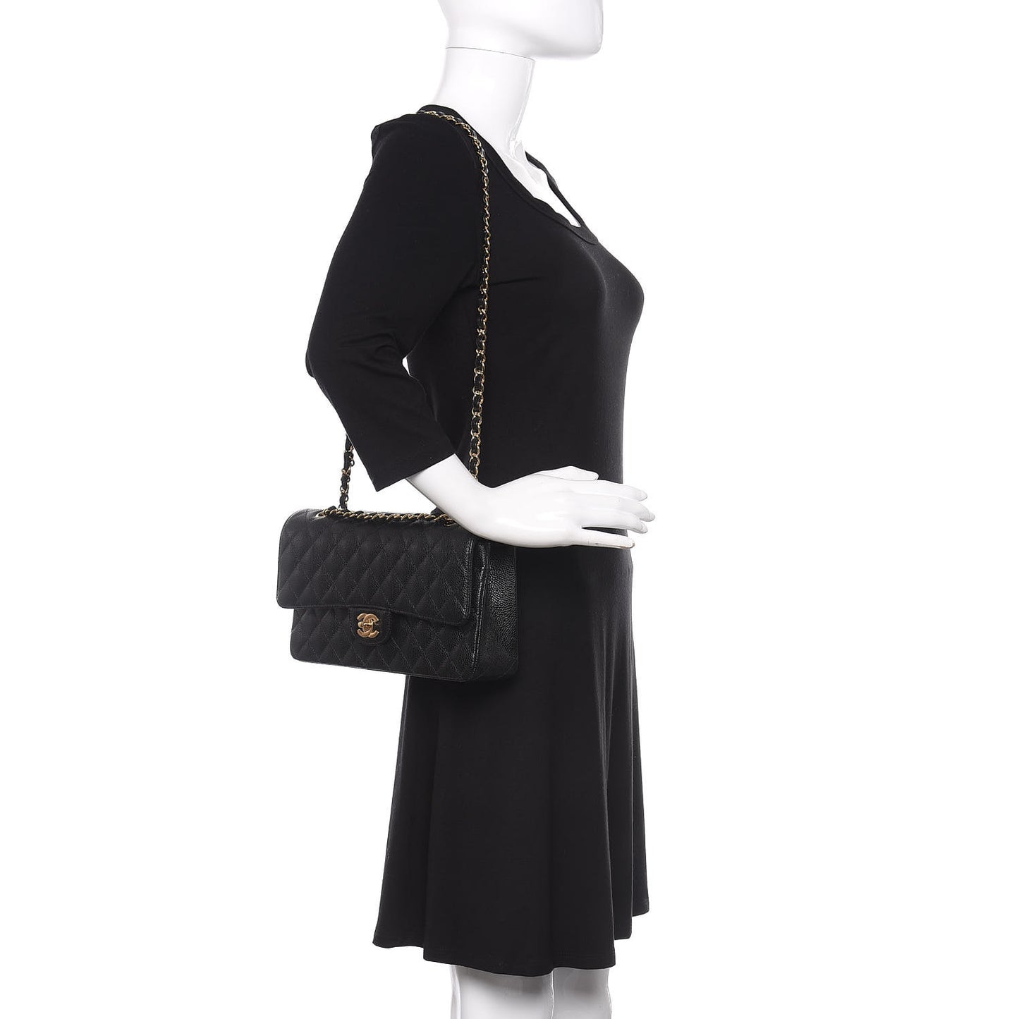 Caviar Quilted Medium Double Flap Black
