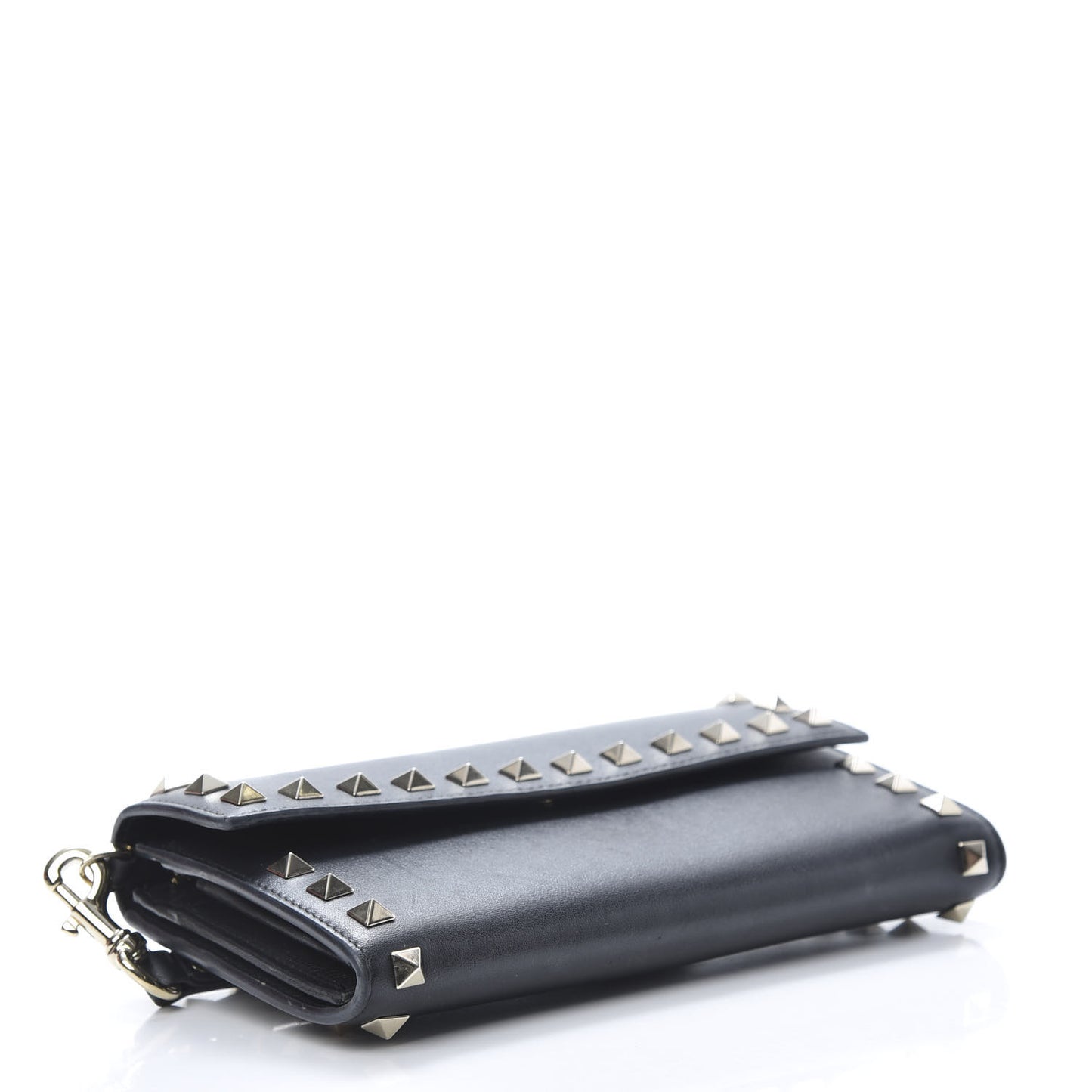Calfskin Rockstud Wristlet Travel Wallet Black