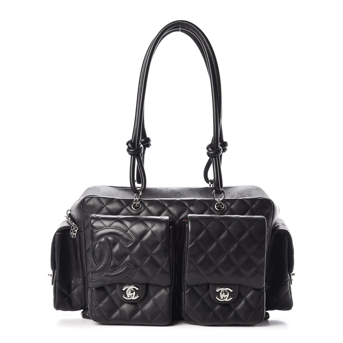 Calfskin Quilted Large Cambon Multipocket Reporter Black