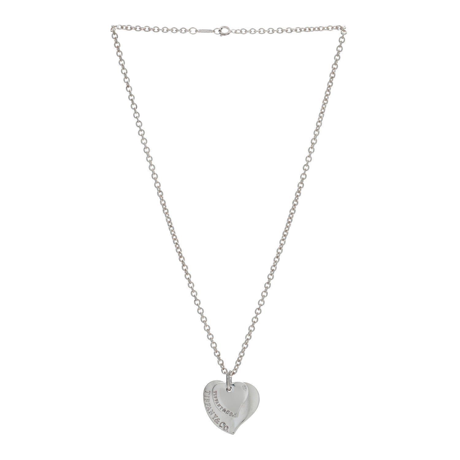 Tiffany Sterling Silver Double Heart Pendant Necklace 3 of 4