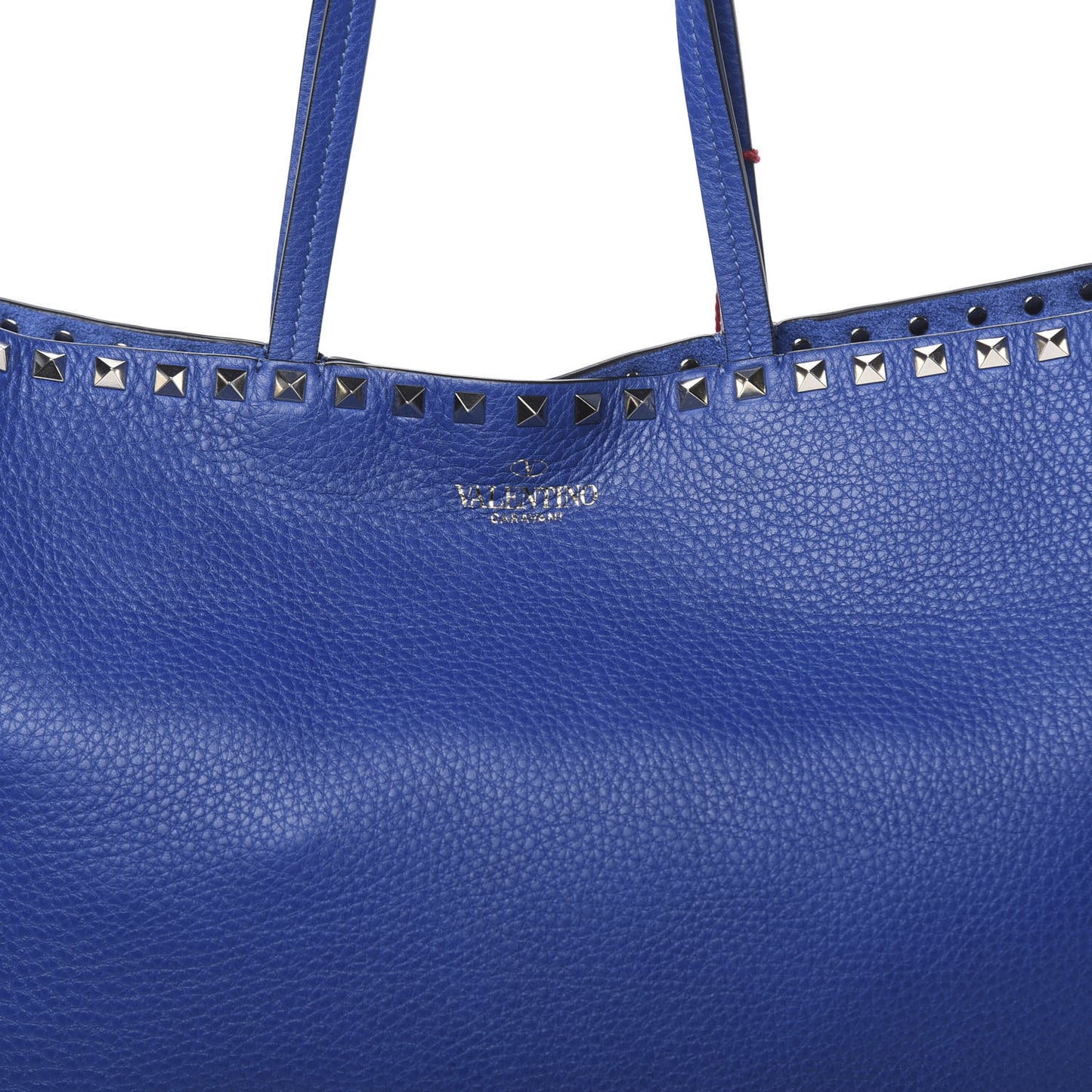 Grained Calfskin Rockstud Shoulder Tote Baltique