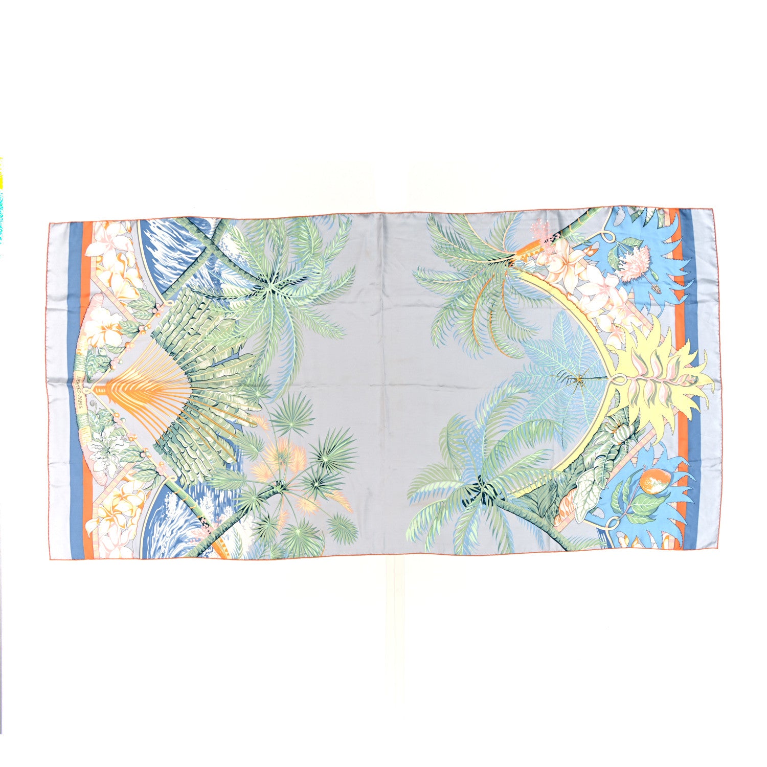 Hermes Silk Aloha Rectangle Scarf Bleu Vert Amande Rose 1 of 6