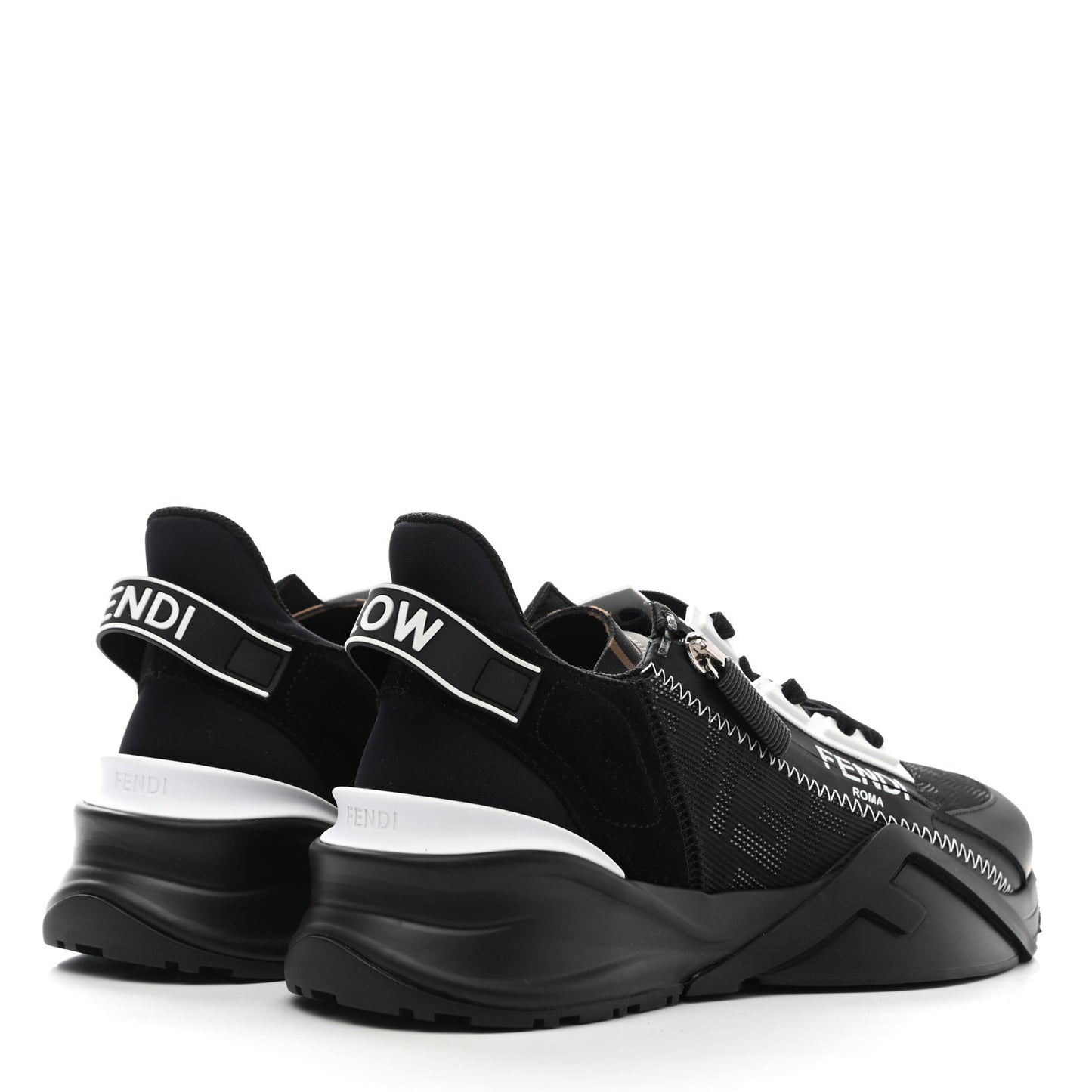 Nylon Lycra FF Womens Fendi Flow Low Top Sneakers 37 Black Silver Anthracite