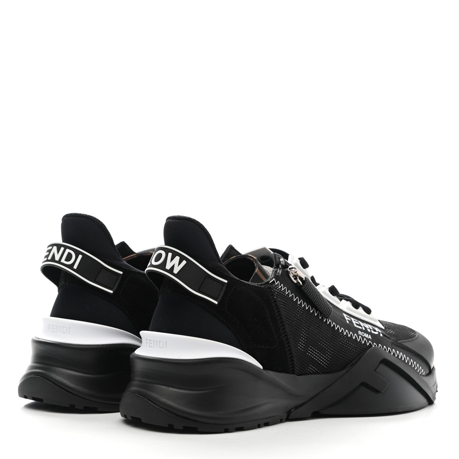 Fendi Nylon Lycra FF Womens Fendi Flow Low Top Sneakers 37 Black Silver Anthracite 4 of 9