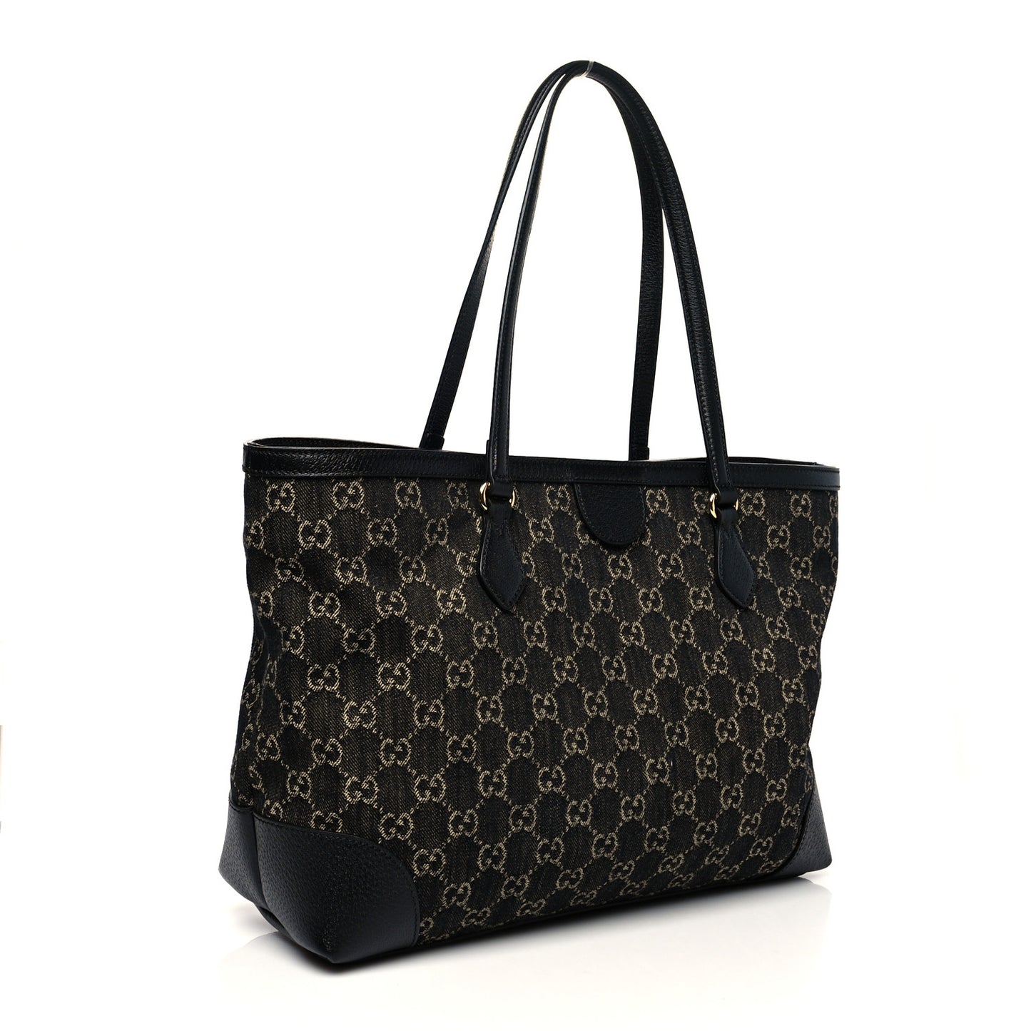 Jacquard Black Denim GG Monogram Medium Ophidia Shopping Tote Black Ivory