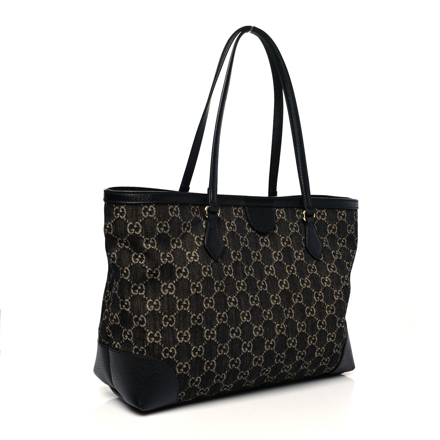 Gucci Jacquard Black Denim GG Monogram Medium Ophidia Shopping Tote Black Ivory 3 of 11