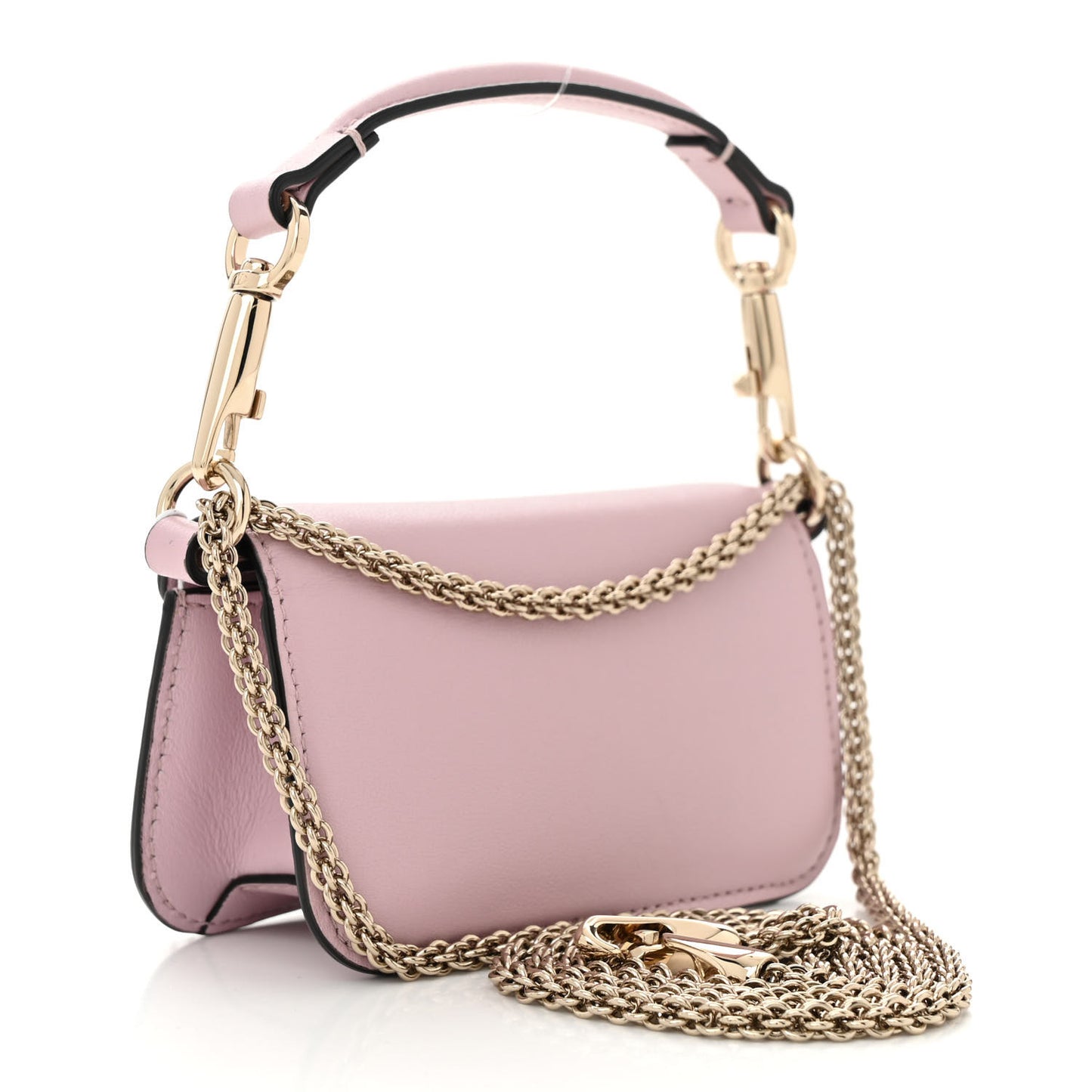 Calfskin Crystal Vlogo Micro Loco Shoulder Bag Rose Cannelle