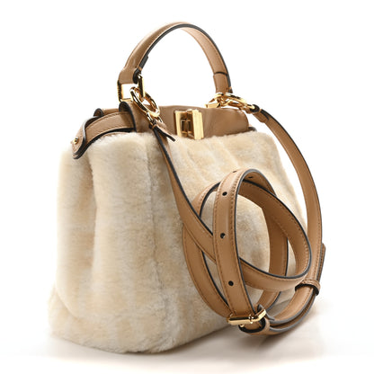 Fendi Shearling Nappa Macro FF 1974 Mini Peekaboo Iconic Satchel White Ice Cuoio Miele Scuro 3 of 10