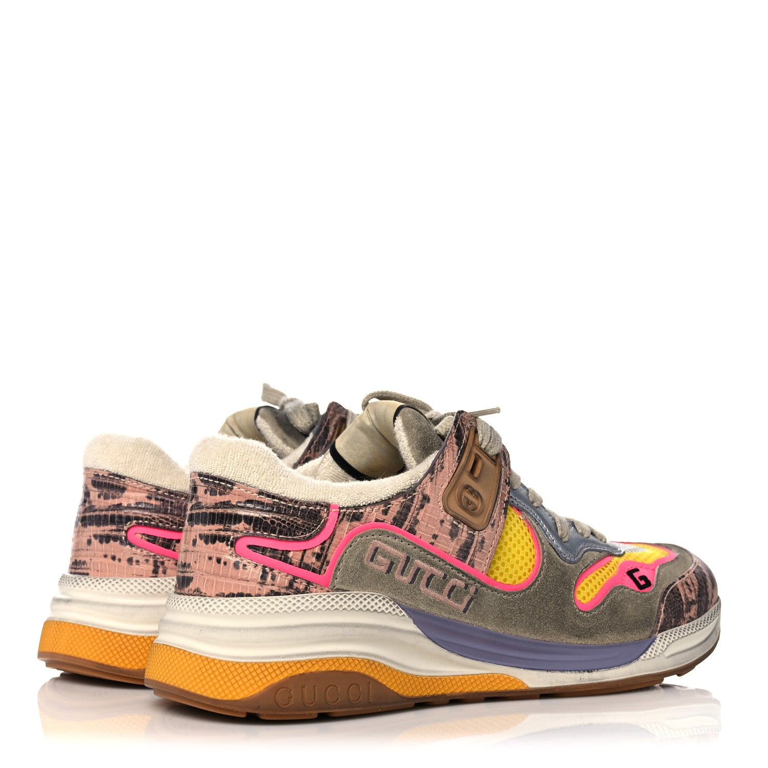 Gucci Suede Calfskin Tejus Printed Womens Ultrapace Sneakers 37 Pink Silver Oatmeal Yolk 4 of 15