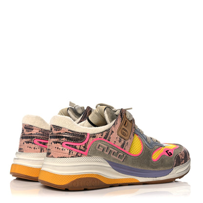 Gucci Suede Calfskin Tejus Printed Womens Ultrapace Sneakers 37 Pink Silver Oatmeal Yolk 4 of 15