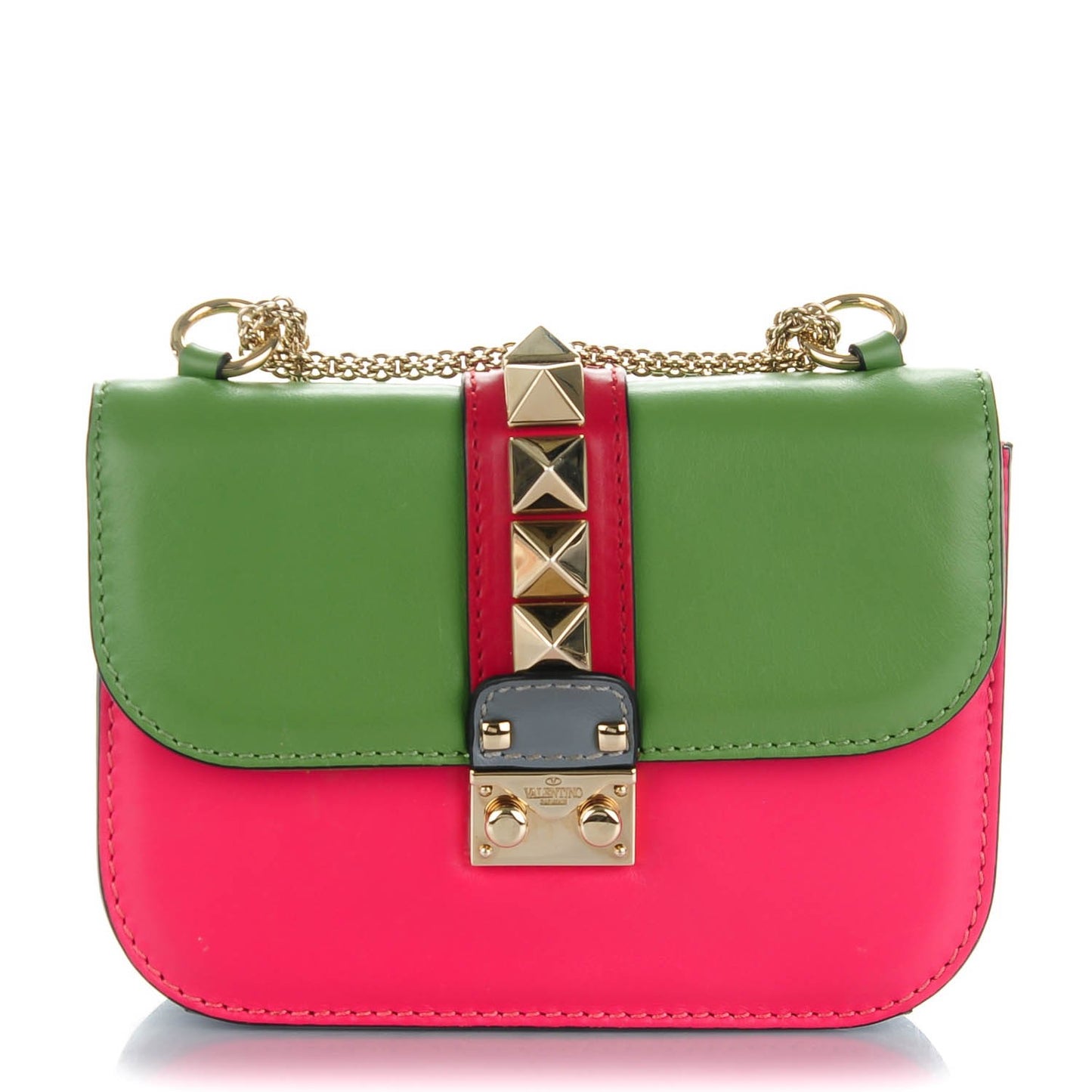 Vitello Small Glam Lock Rockstud Flap Green Deep Rose Grey Scarlet
