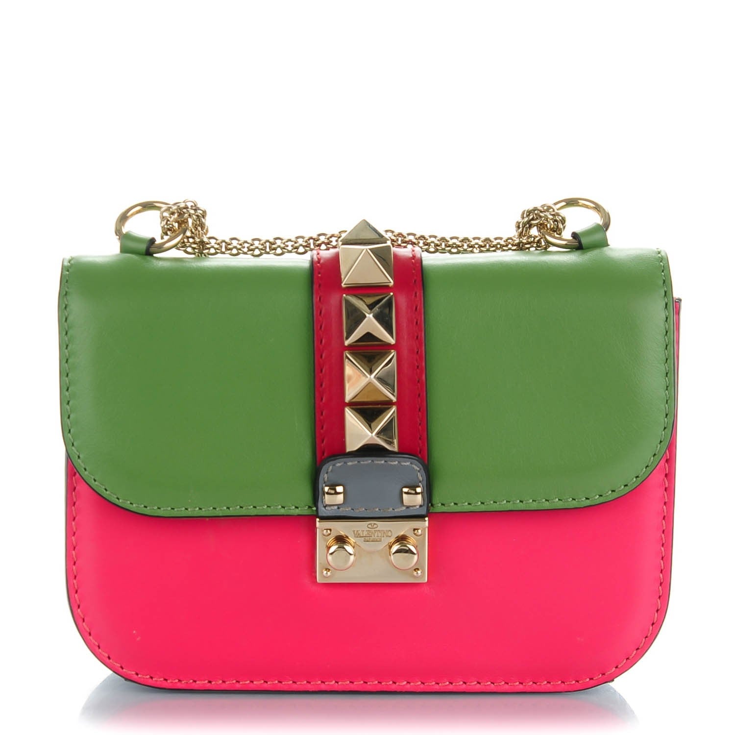 Valentino Garavani Vitello Small Glam Lock Rockstud Flap Green Deep Rose Grey Scarlet 1 of 7