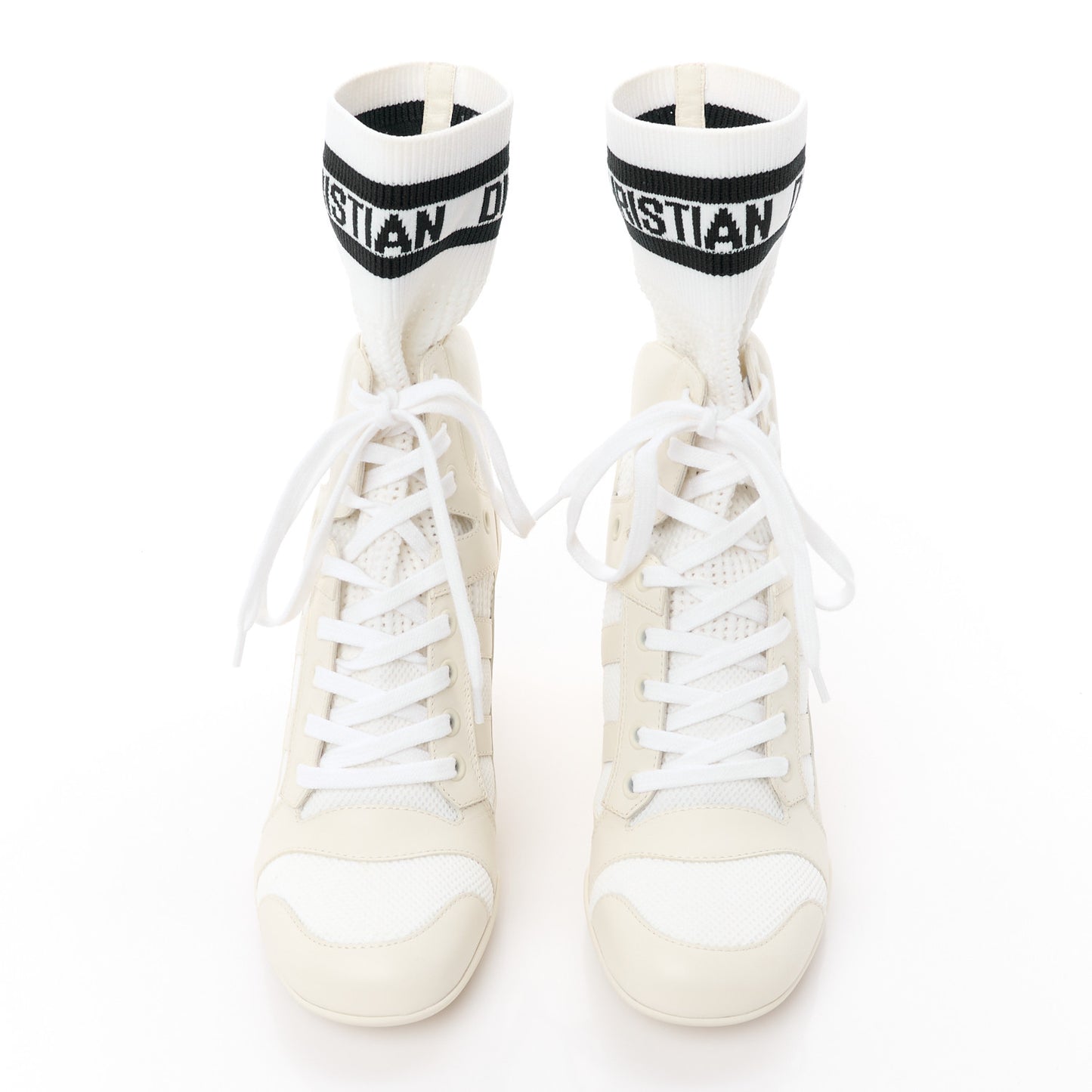 CHRISTIAN DIOR Calfskin Knit D-Zenith Boots 36.5 Off White