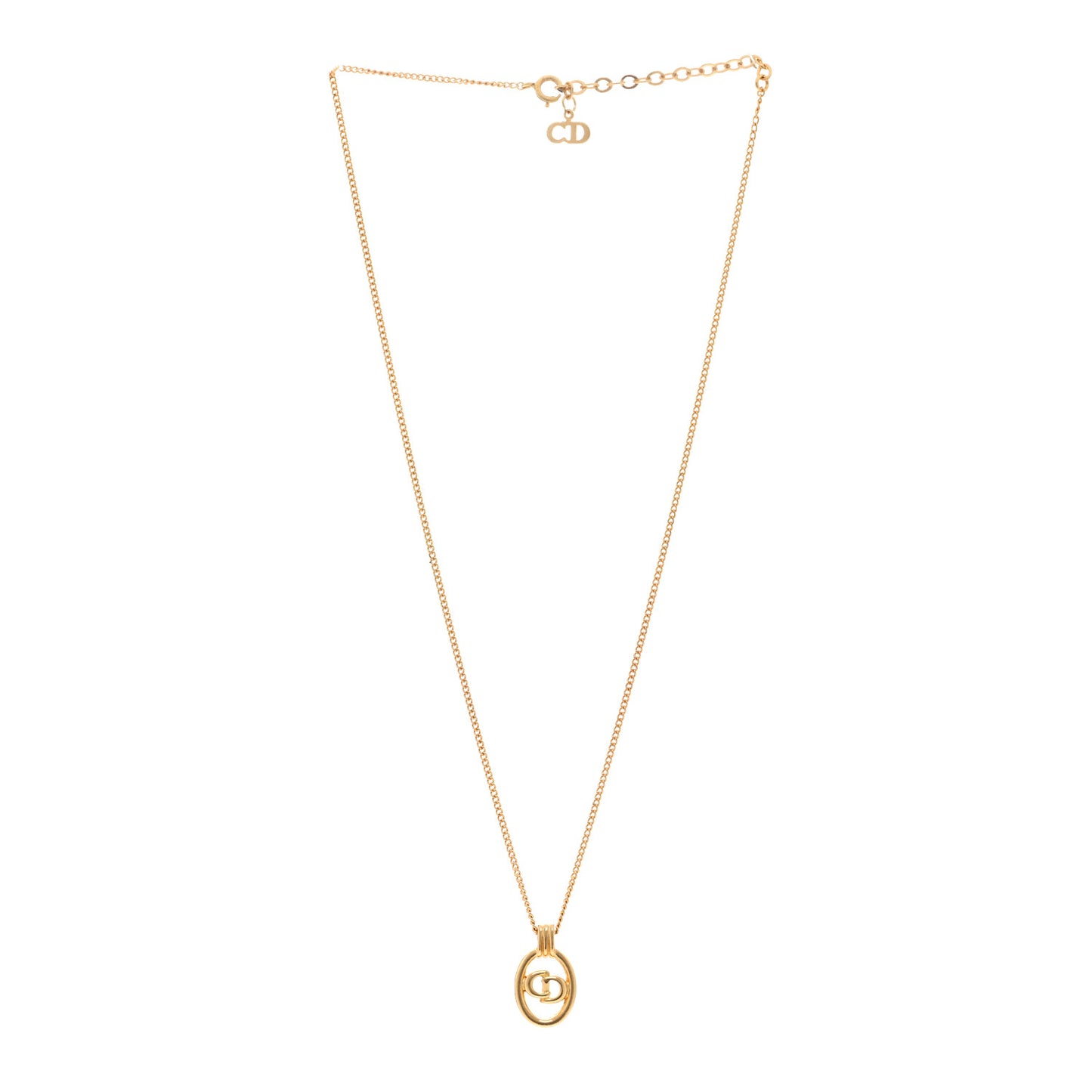 Metal CD Logo Oval Pendant Necklace Gold