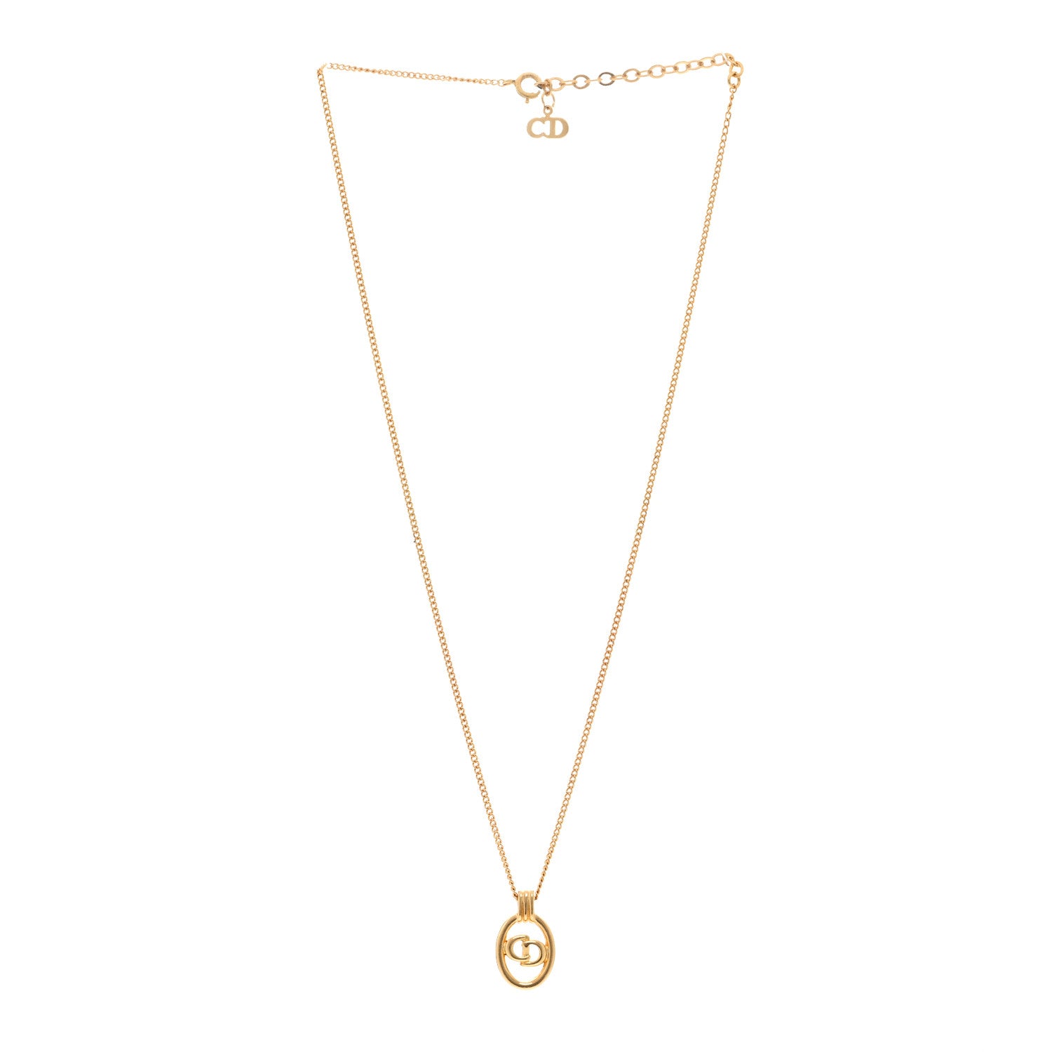 Christian Dior Metal CD Logo Oval Pendant Necklace Gold 3 of 5