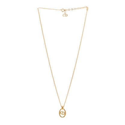 Christian Dior Metal CD Logo Oval Pendant Necklace Gold 3 of 5