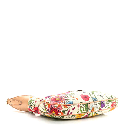 Gucci Canvas Beaded Floral Flora Small Jackie O Hobo White 4 of 17