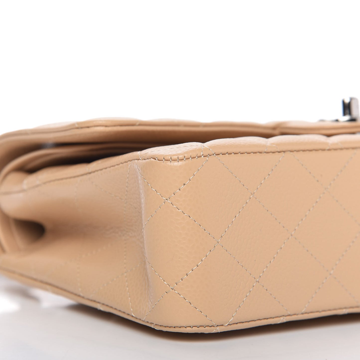 Caviar Quilted Medium Double Flap Beige