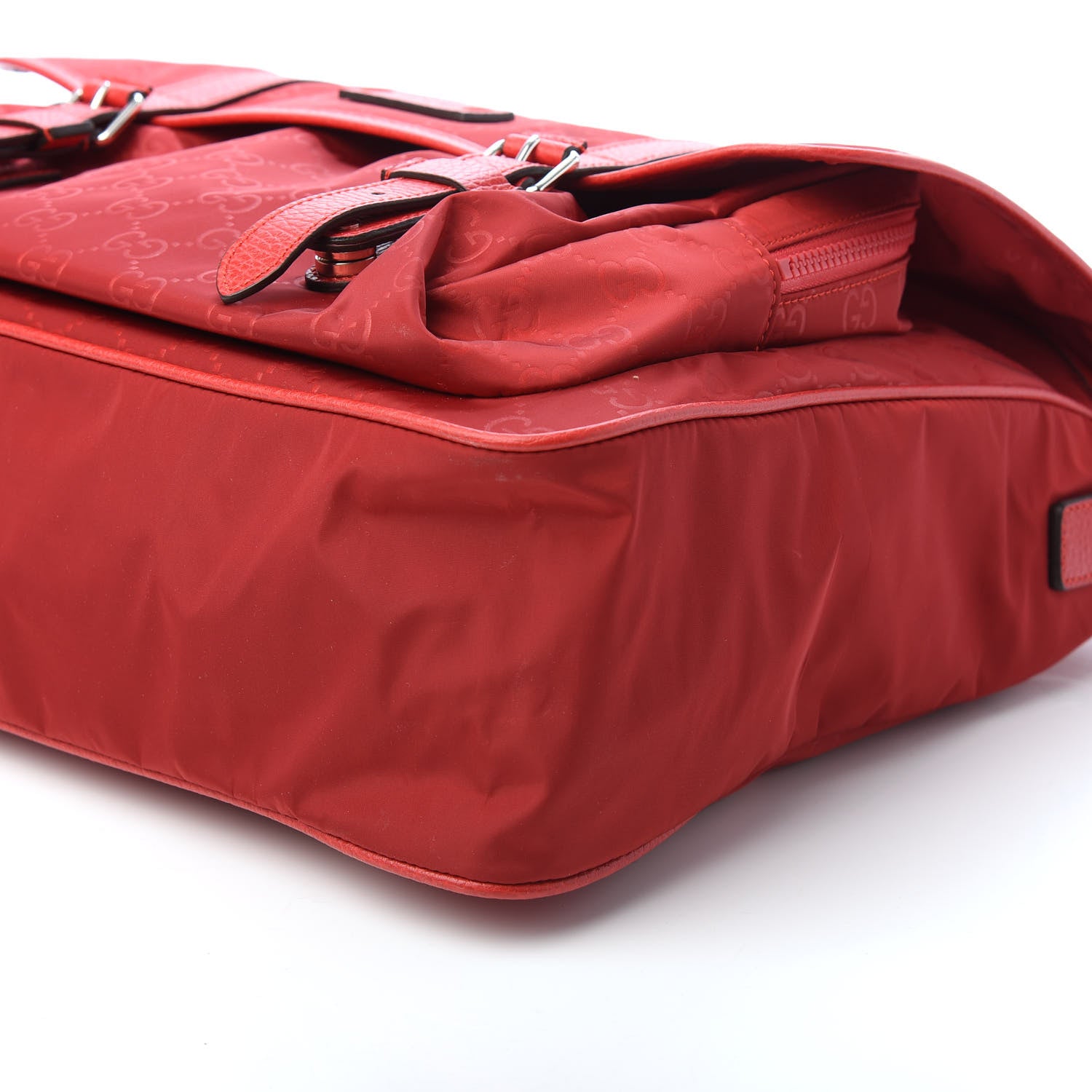 Gucci Nylon Monogram Double Buckle Flap Messenger Bag Vibrant Red 9 of 9
