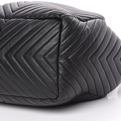 Chanel Deerskin Chevron Large CC Chain Bucket Drawstring Bag Black 9 of 10