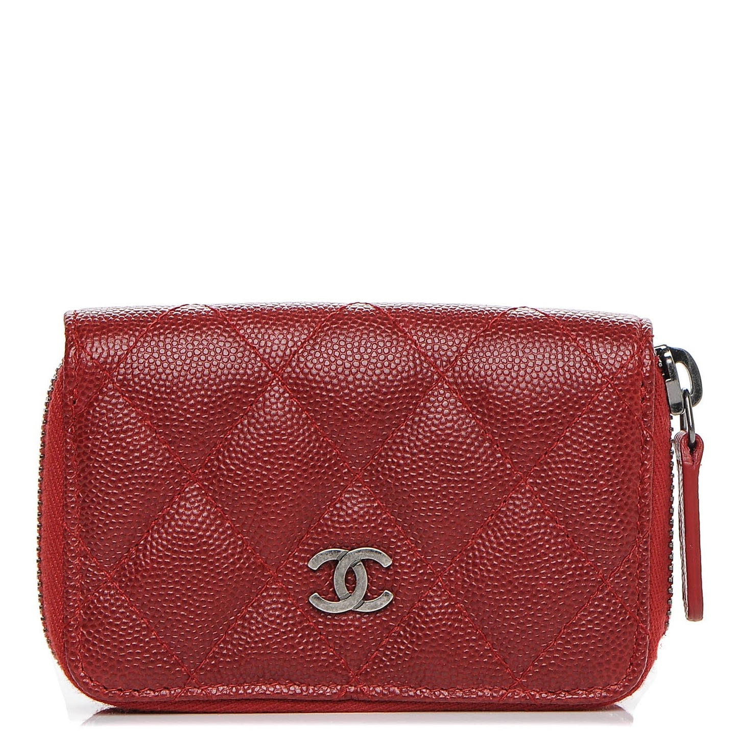Caviar Quilted Zip Around Coin Purse Red