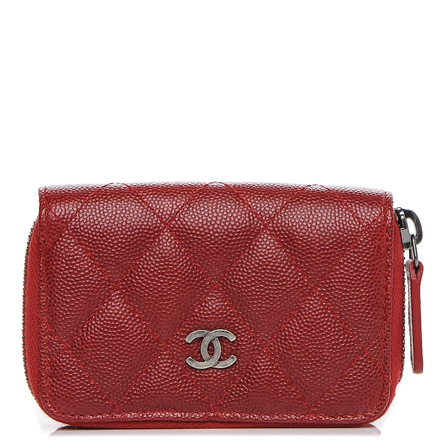 Chanel Caviar Quilted Zip Around Coin Purse Red 1 of 7
