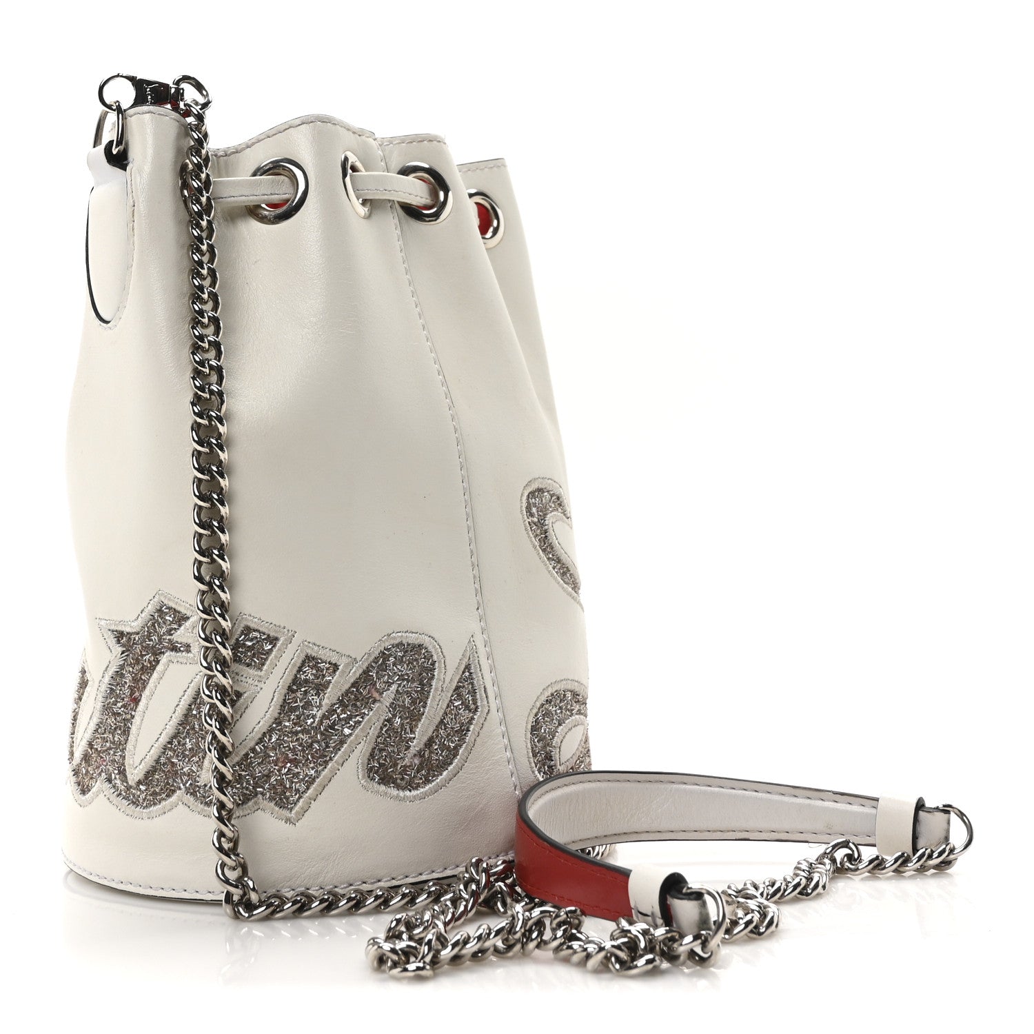 Christian Louboutin Calfskin Glitter Marie Jane Bucket White 3 of 9