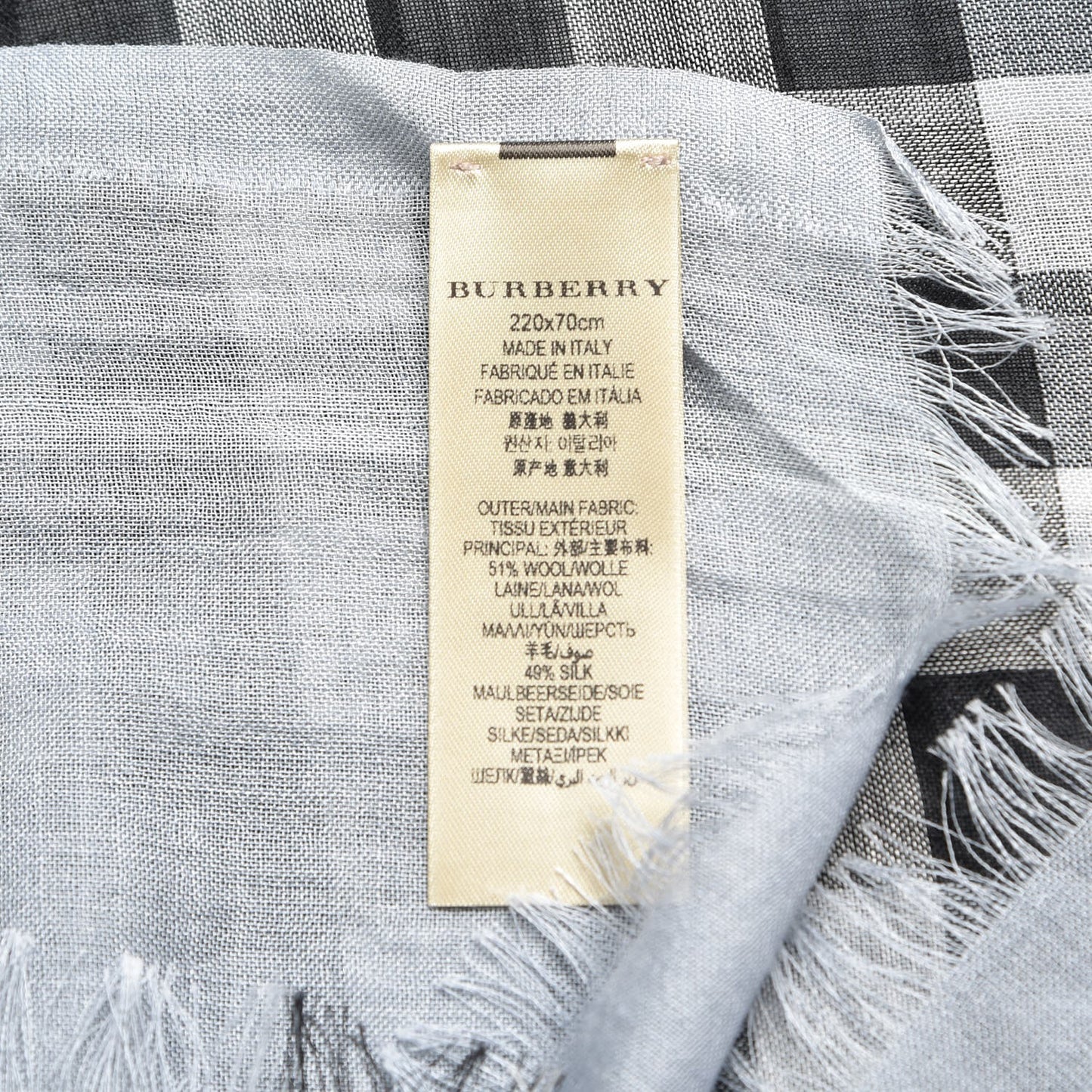 Wool Silk Giant Check Scarf Dusty Blue
