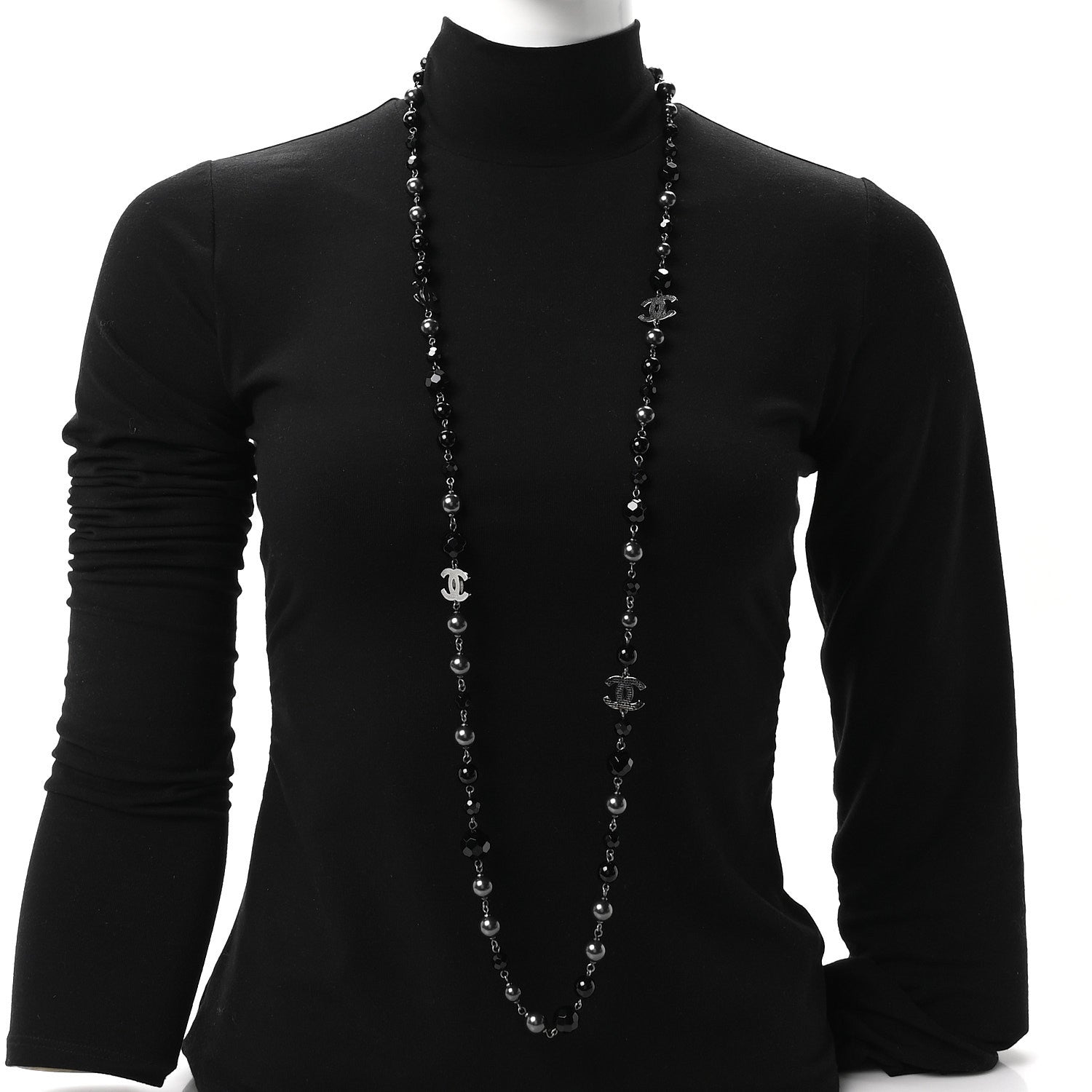 Chanel Ruthenium Pearl Beaded CC Long Necklace Black 2 of 5