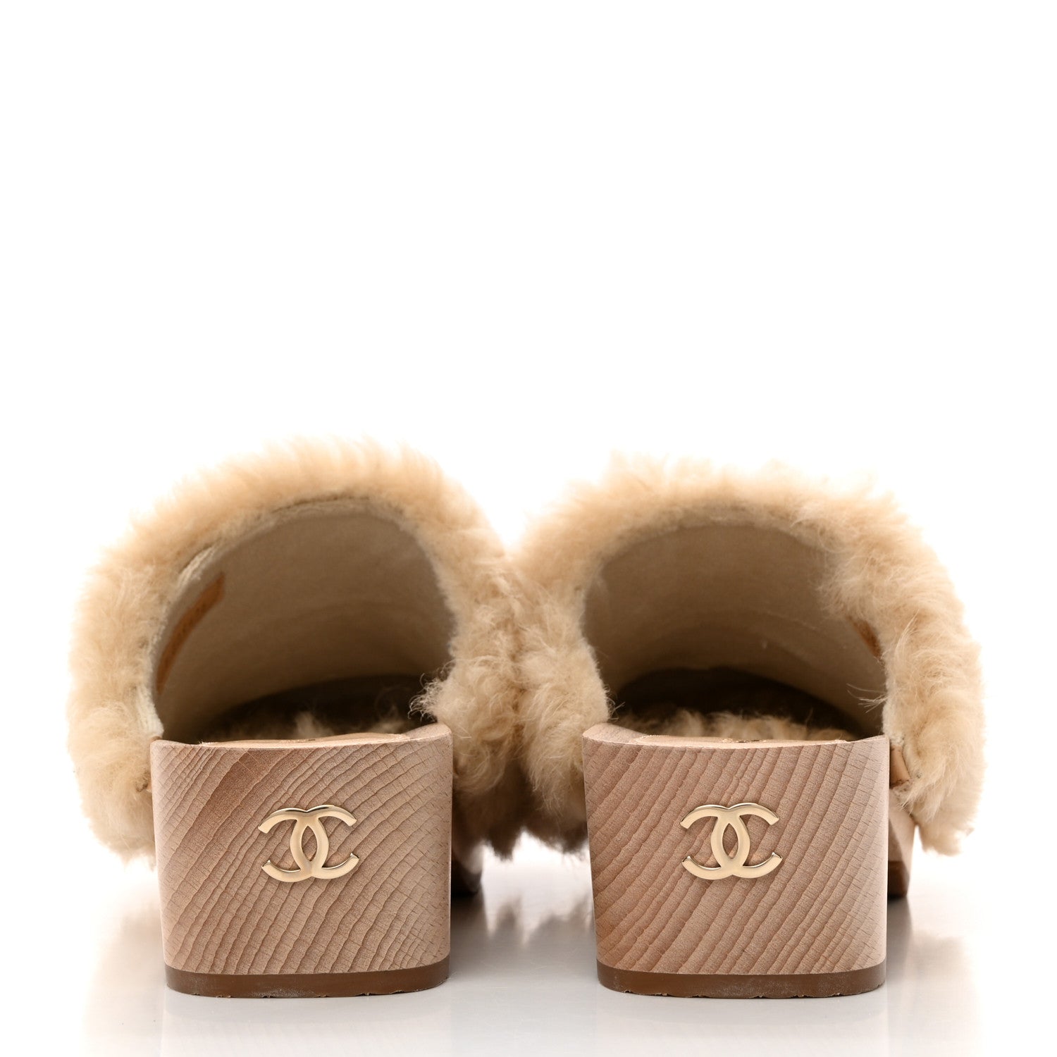 Chanel Shearling Lambskin Clogs 38 Beige 5 of 10