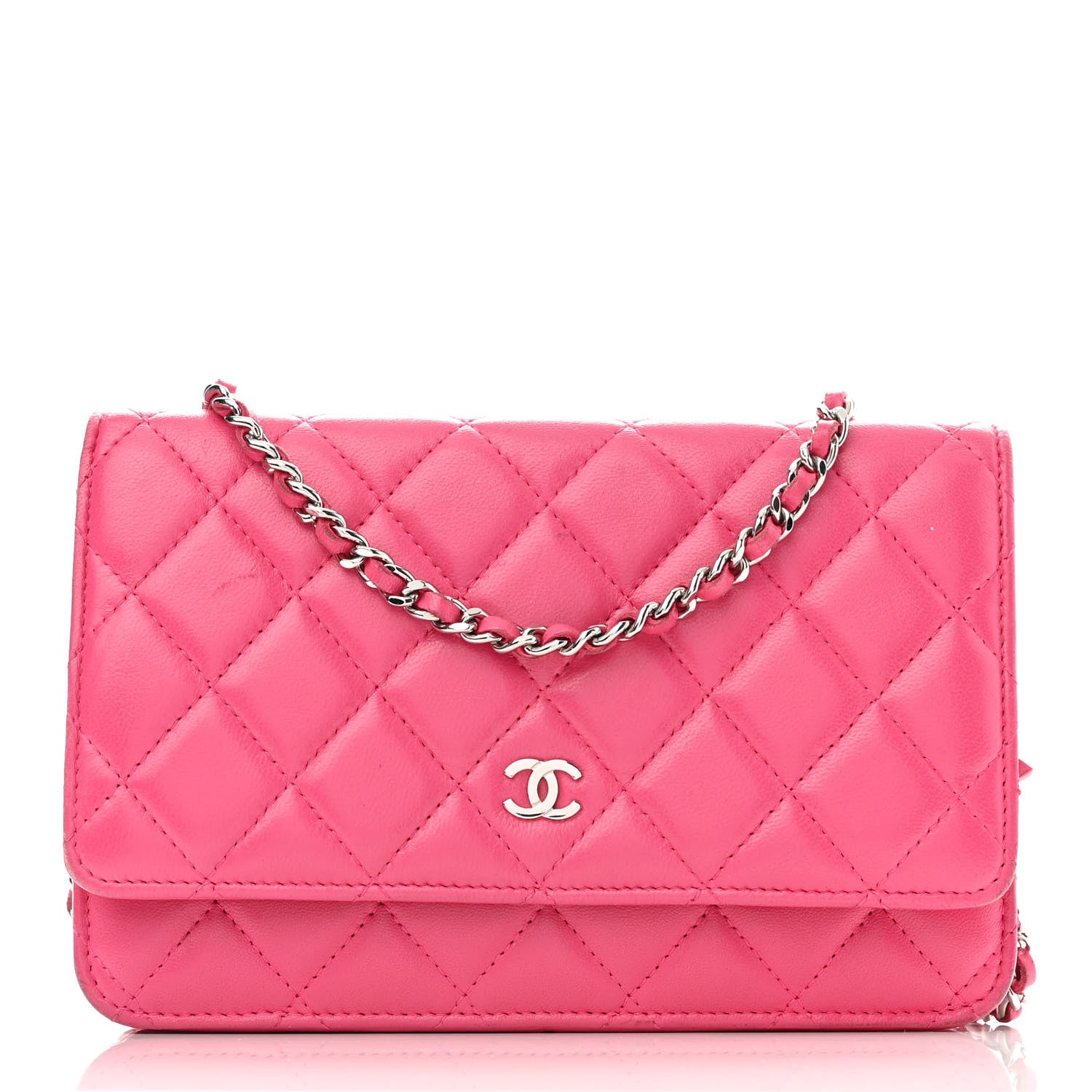 Chanel Lambskin Quilted Wallet On Chain WOC Dark Pink 1 of 21