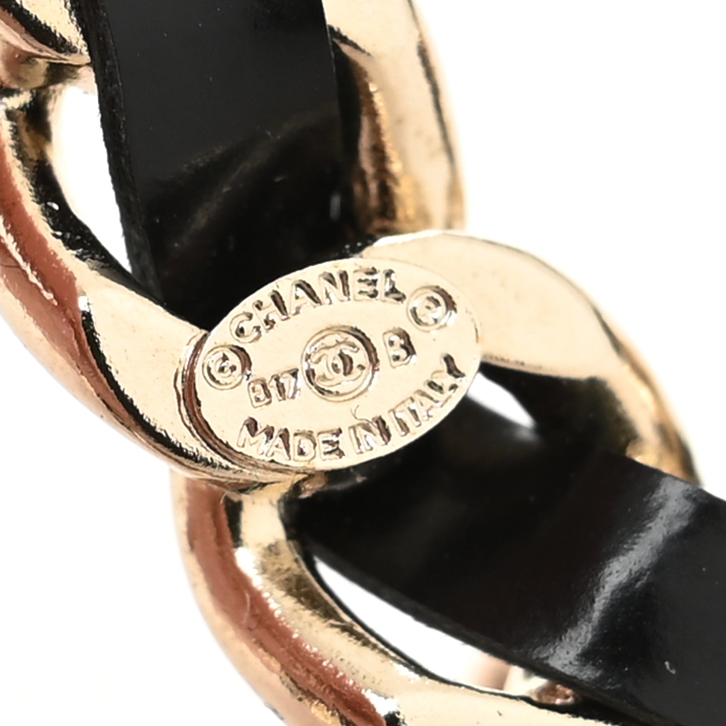 Lambskin Crystal Chain CC Charms Brooch Black Gold