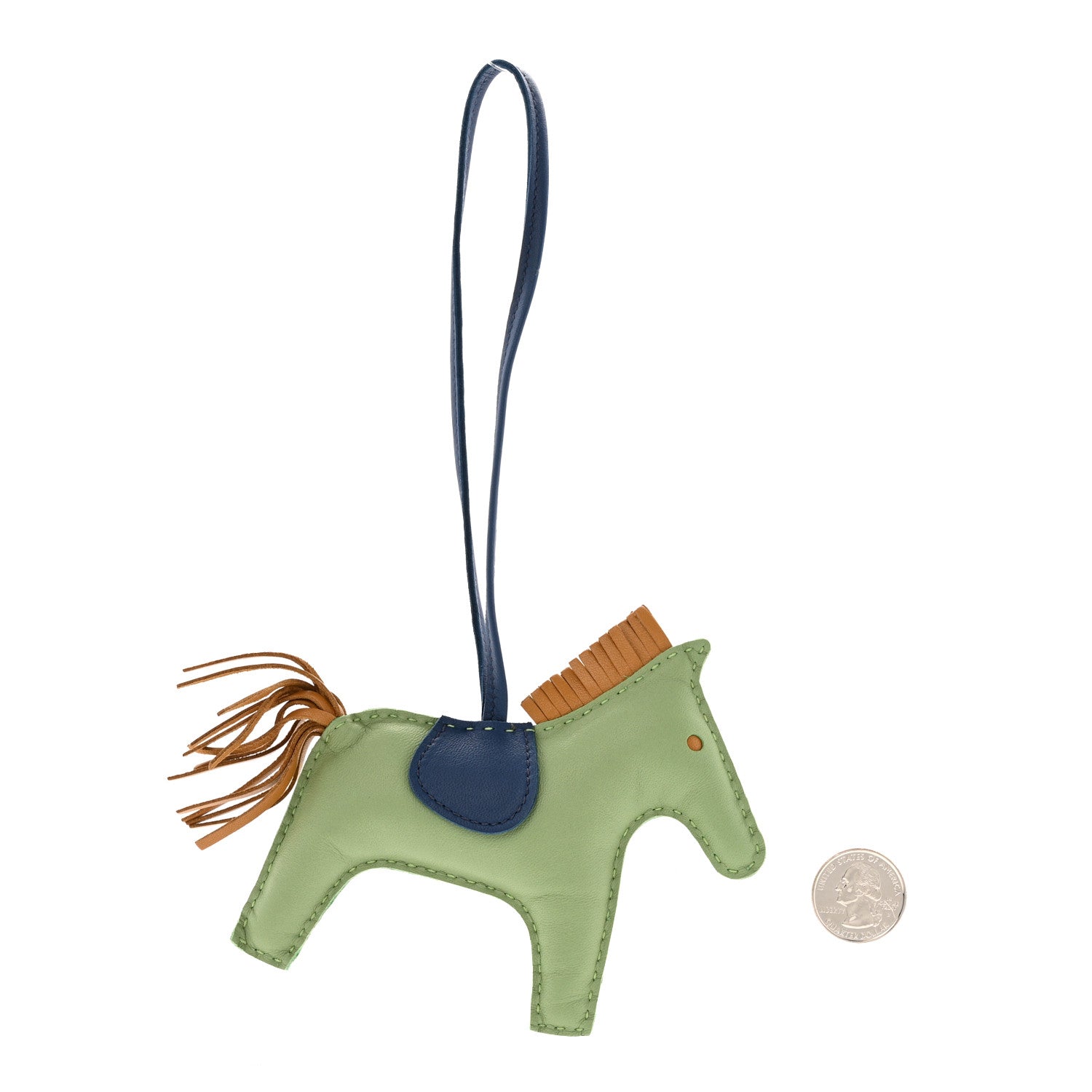 Hermes Milo Lambskin Grigri Rodeo Horse Bag Charm MM Vert Criquet Sesame Bleu De Malte 2 of 6