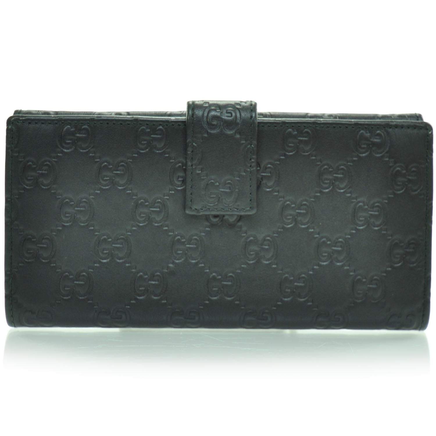 Gucci Guccissima Leather Metal Plate Continental Wallet Black 2 of 5