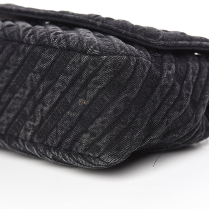Balenciaga Destroyed Denim Jacquard Logo Matelasse M BB Round Shoulder Bag Black 6 of 12
