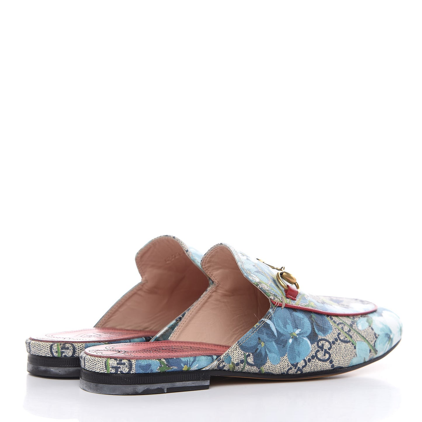 GG Supreme Monogram Blooms Womens Princetown Slippers 36.5 Beige Blue Navy Hibiscus Red