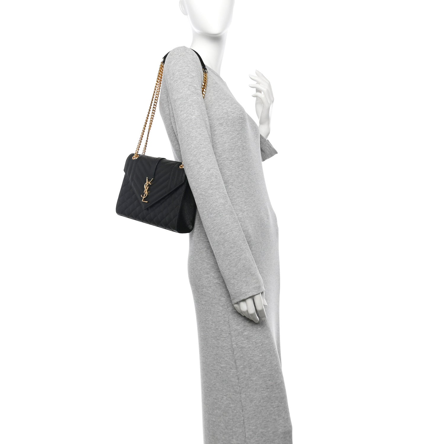Saint Laurent Grain De Poudre Textured Mixed Matelasse Triquilt Medium Monogram Satchel Black 2 of 10