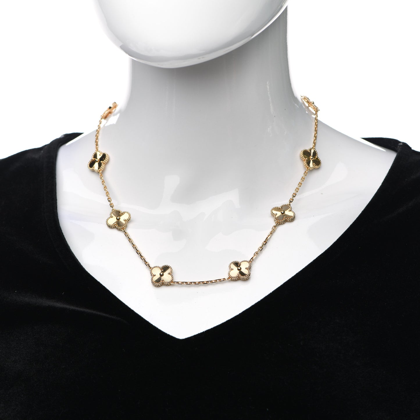 18K Yellow Gold 10 Motifs Guilloche Vintage Alhambra Necklace