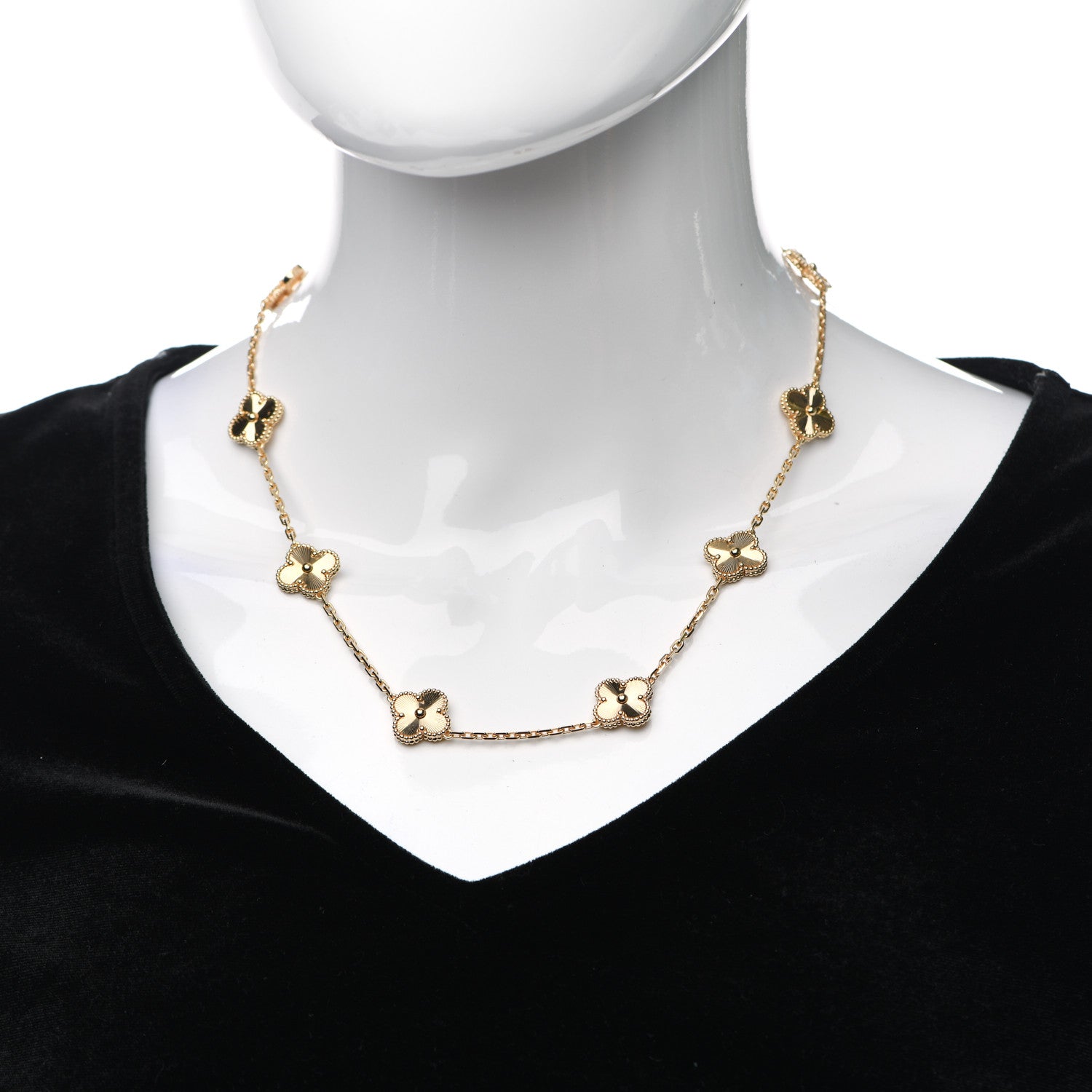 Van Cleef & Arpels 18K Yellow Gold 10 Motifs Guilloche Vintage Alhambra Necklace 2 of 6