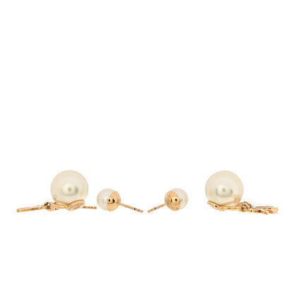 Christian Dior Pearl Crystal Tribal Logo Charms Earrings Gold 3 of 4