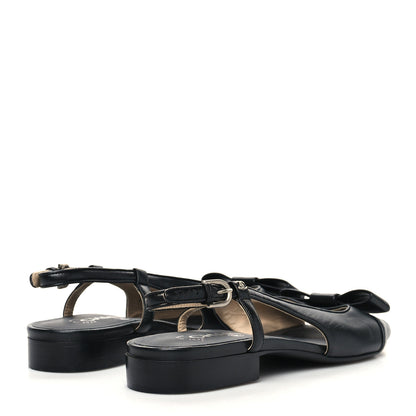 Chanel Lambskin Peep Toe Bow Slingback Flats 39 Black 4 of 10