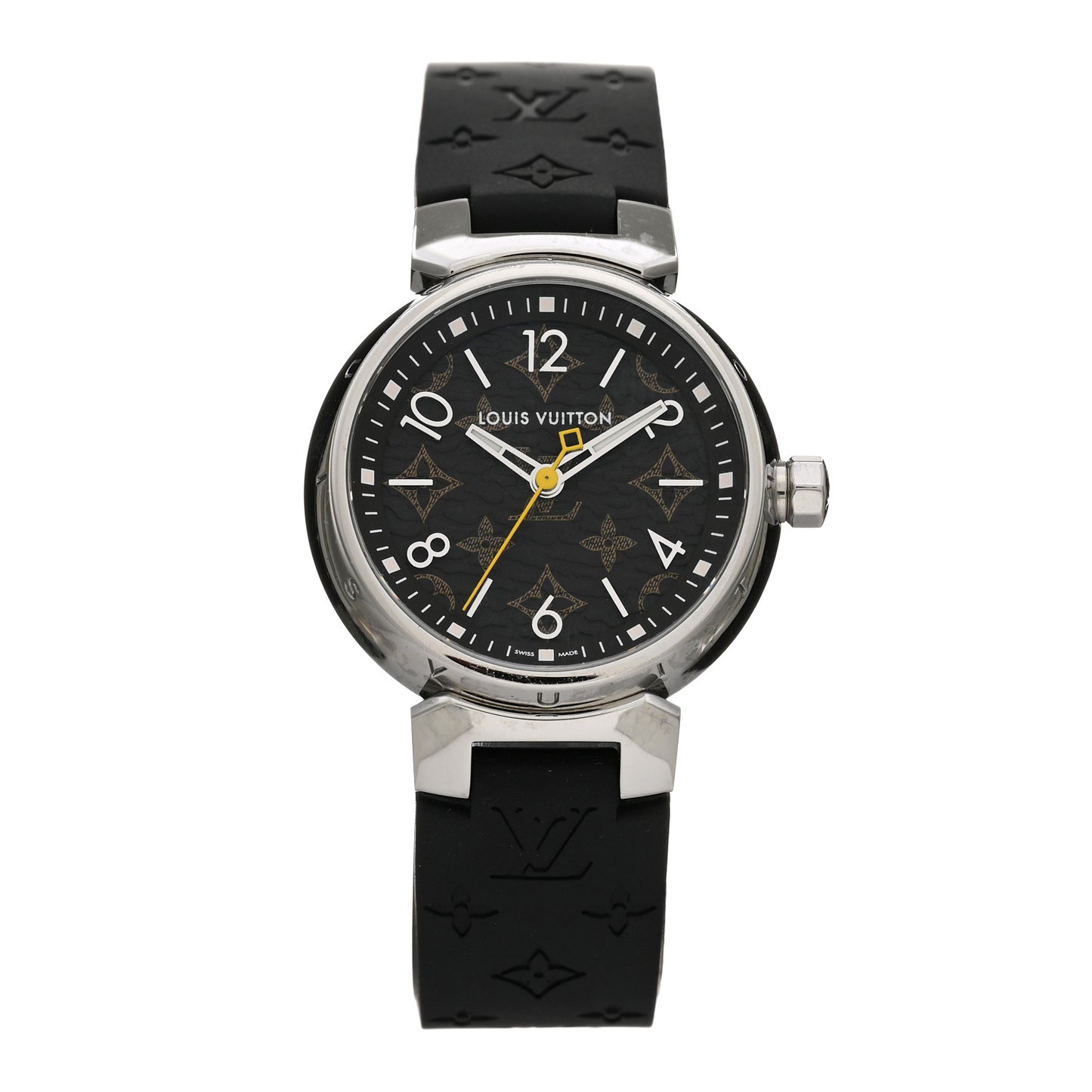 Stainless Steel Rubber 28mm Tambour Quartz Watch Brown
