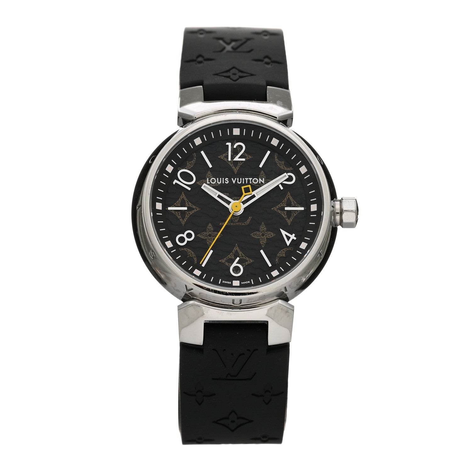 Louis Vuitton Stainless Steel Rubber 28mm Tambour Quartz Watch Brown 1 of 5