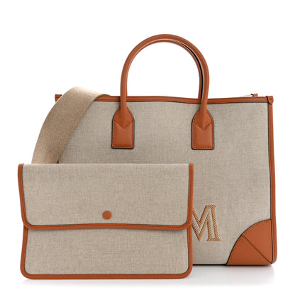 MCM Calfskin Linen Large Munchen Tote Cognac 3 of 12
