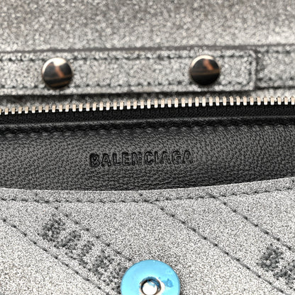 Balenciaga Glitter Logo Matelasse BB Wallet On Chain Silver 6 of 9